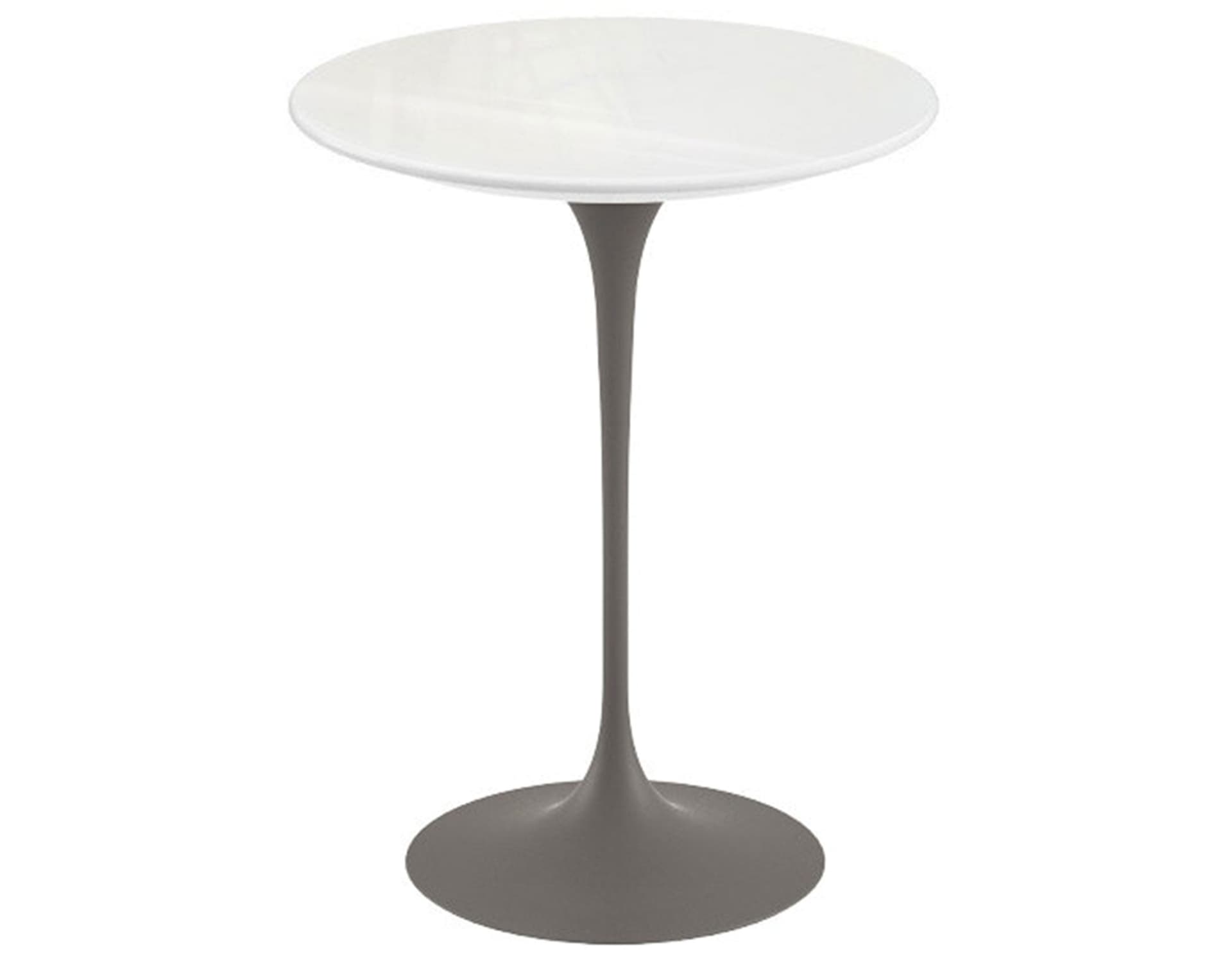 saarinen side table - 16" round / engineered stone - vetro bianco / satin - grey