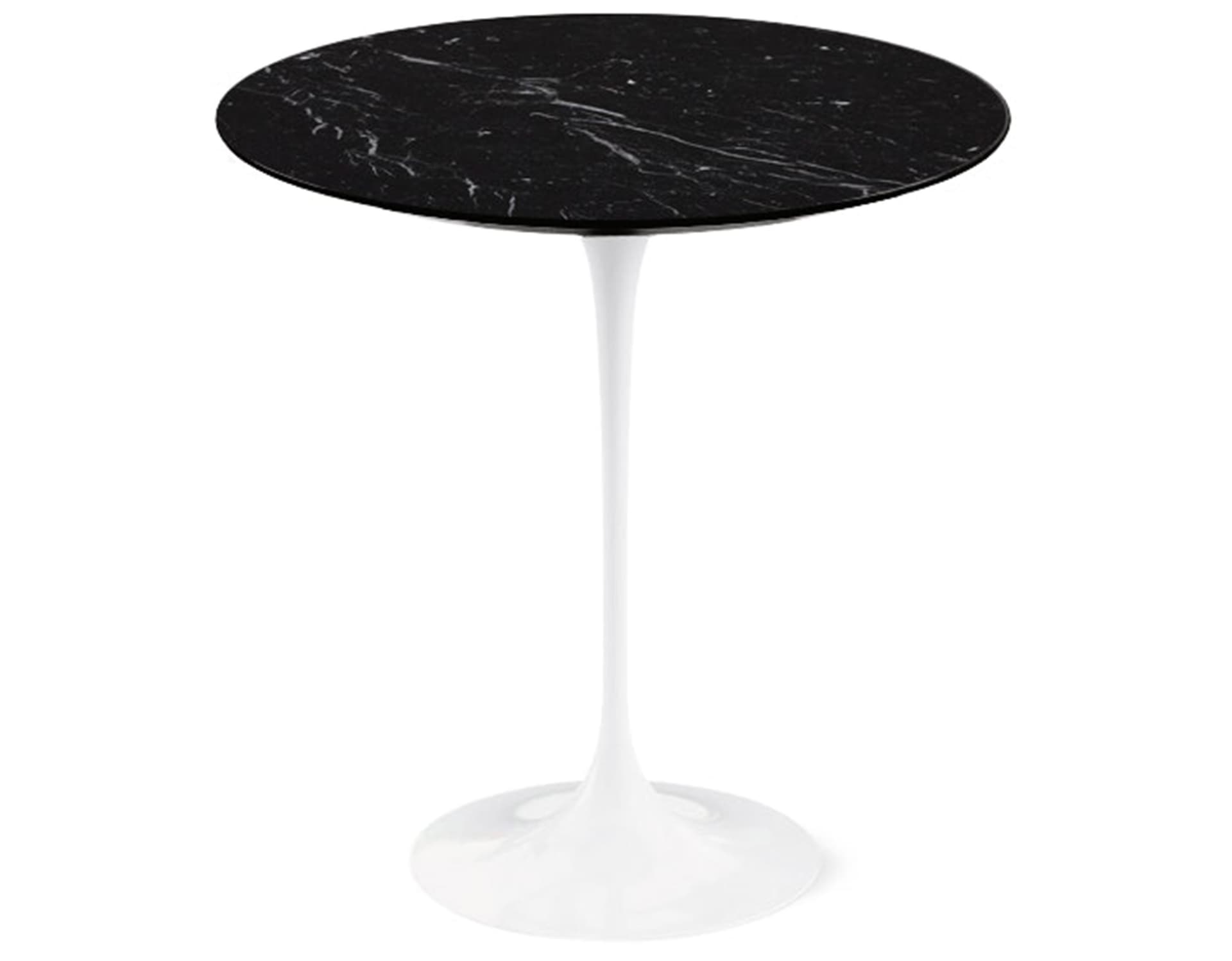 saarinen side table - 20" round / polished marble - nero marquina / high gloss - white
