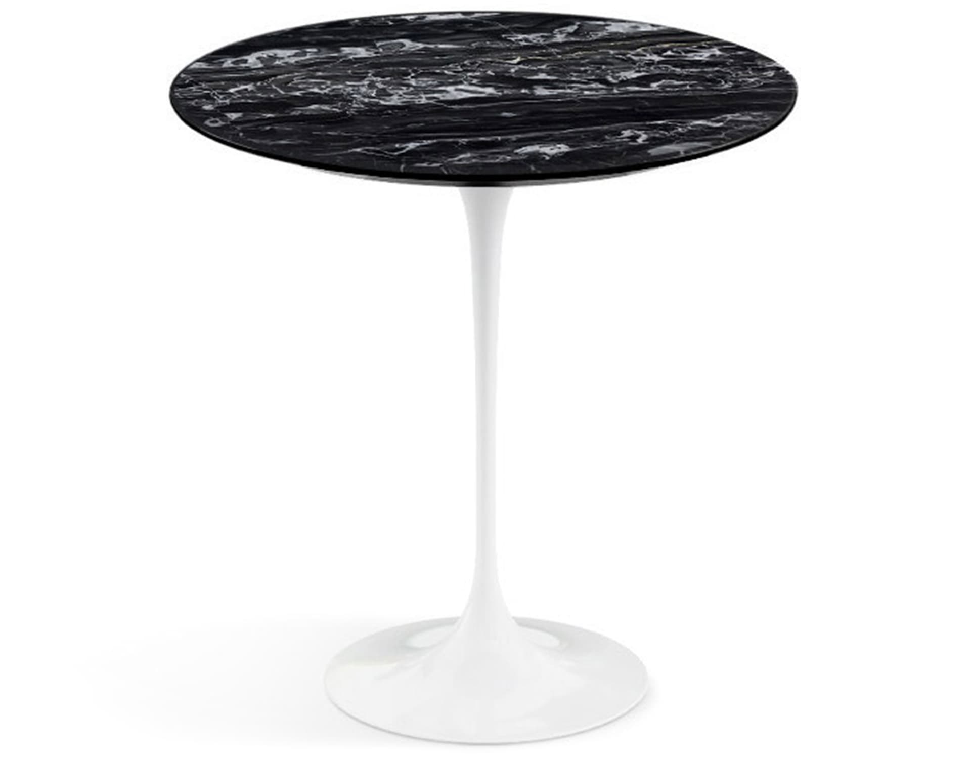 saarinen side table - 20" round / satin marble - portoro / high gloss - white