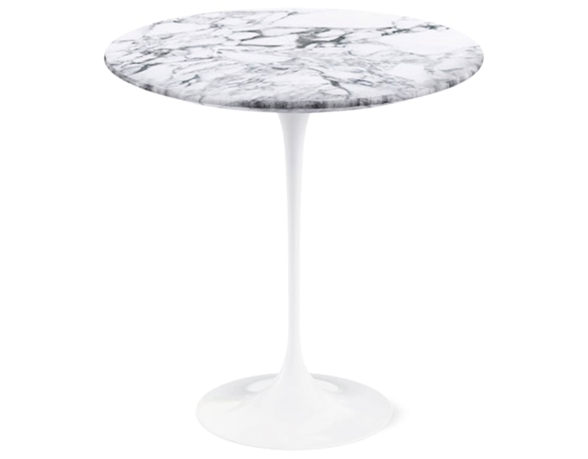 saarinen side table - 20" round / satin marble - arabescato / high gloss - white