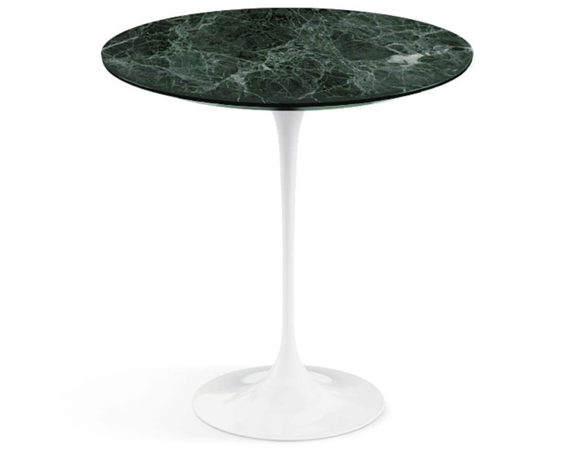 saarinen side table - 20" round / satin marble - verde alpi / high gloss - white