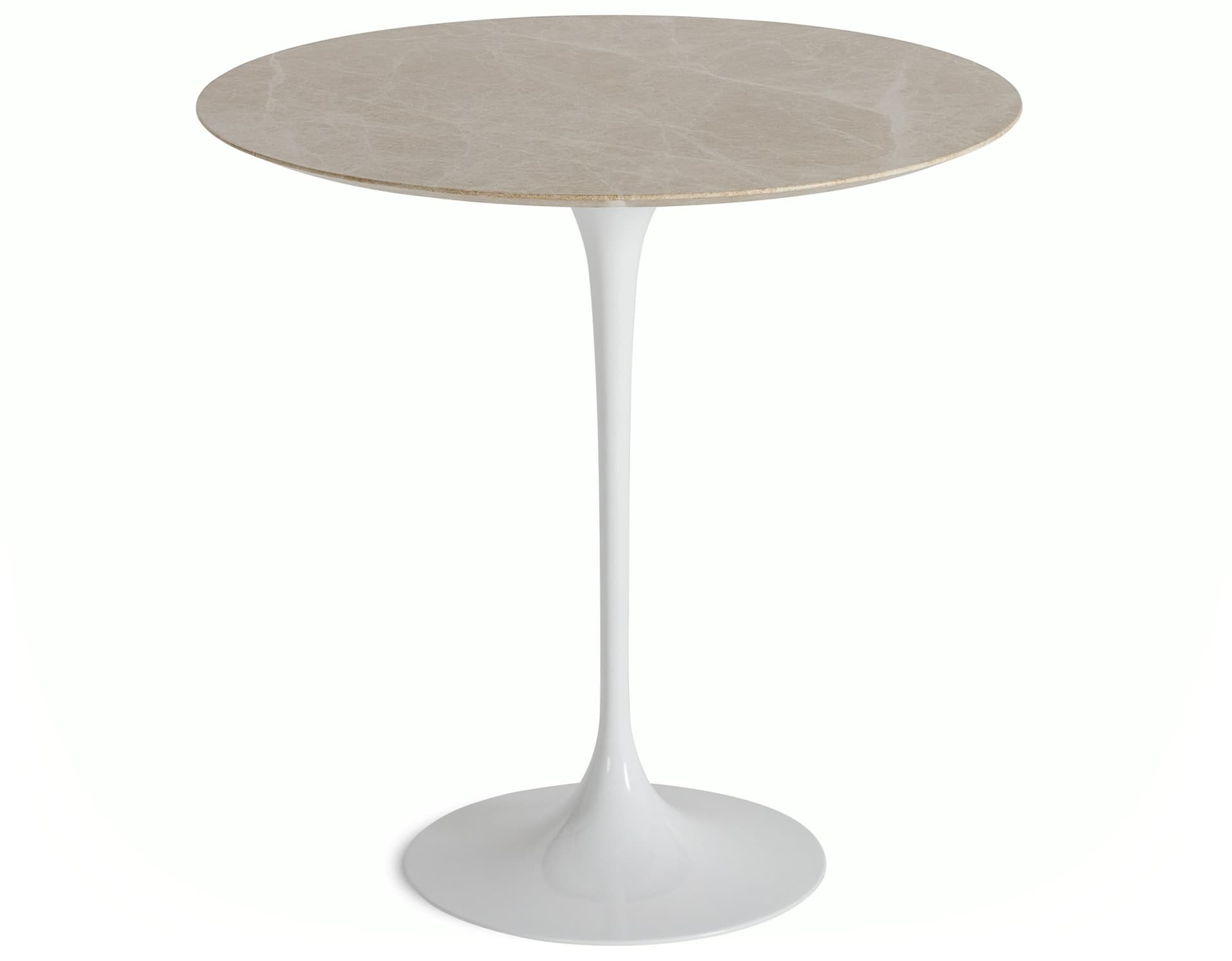 saarinen side table - 20" round / satin marble - emperador light / high gloss - white