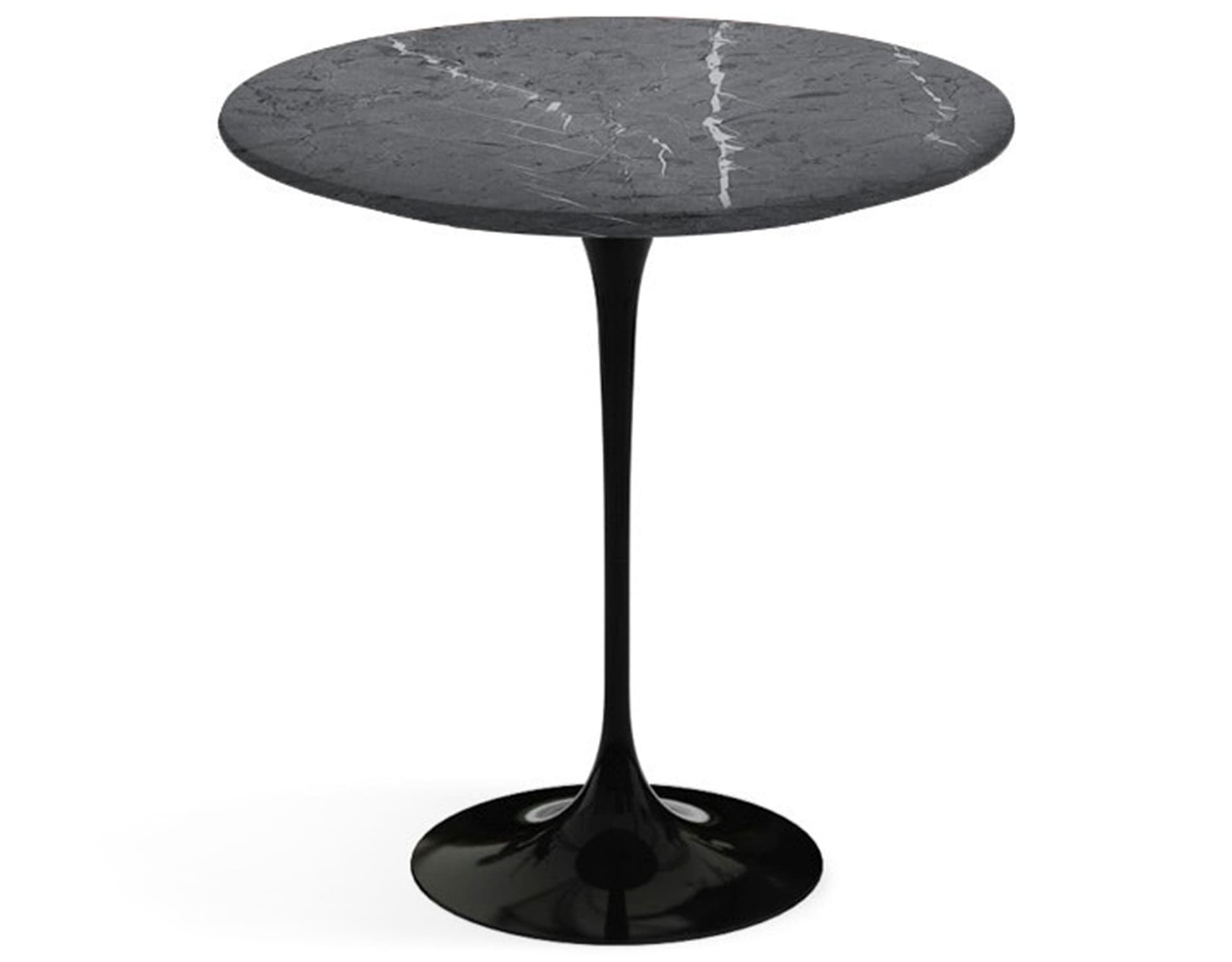 saarinen side table - 20" round / satin marble - grigio marquina / high gloss - black