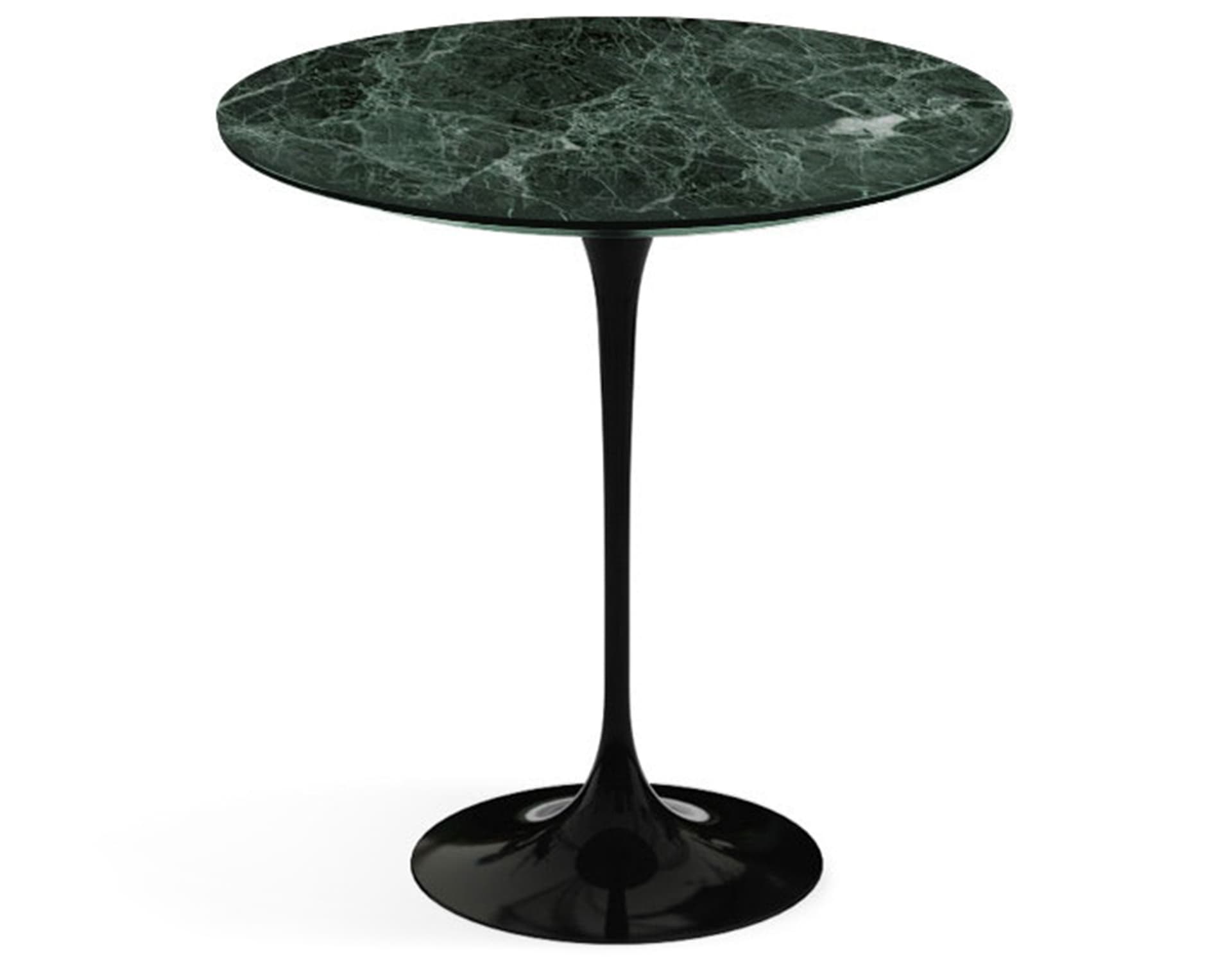 saarinen side table - 20" round / satin marble - verde alpi / high gloss - black