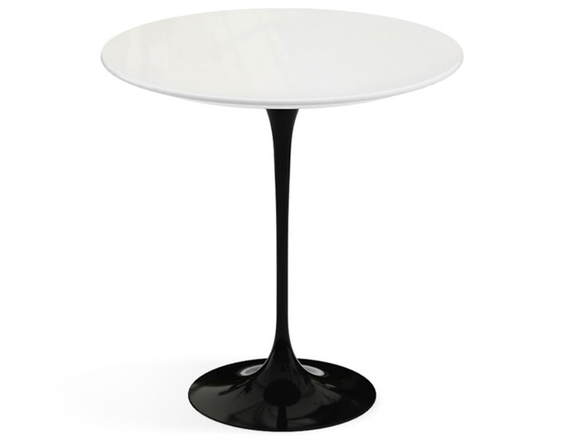 saarinen side table - 20" round / engineered stone - vetro bianco / high gloss - black