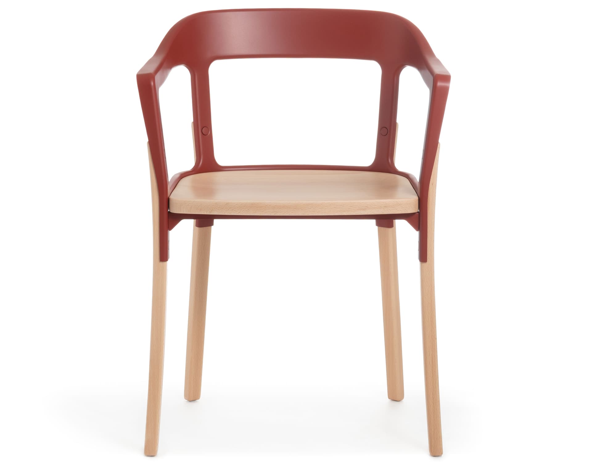 magis steelwood armchair / natural beech seat & legs - brick red back