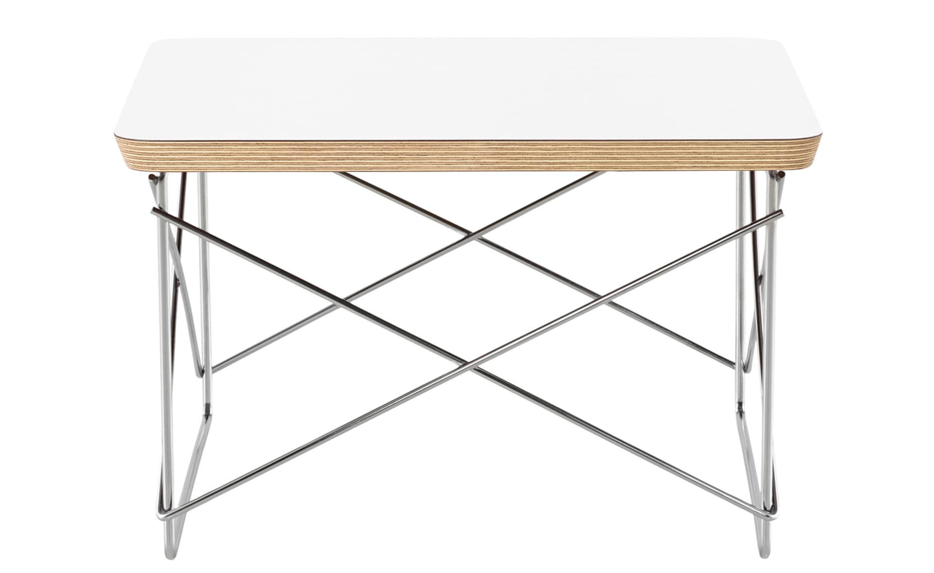 eames wire base low table / laminate top - studio white / trivalent chrome base