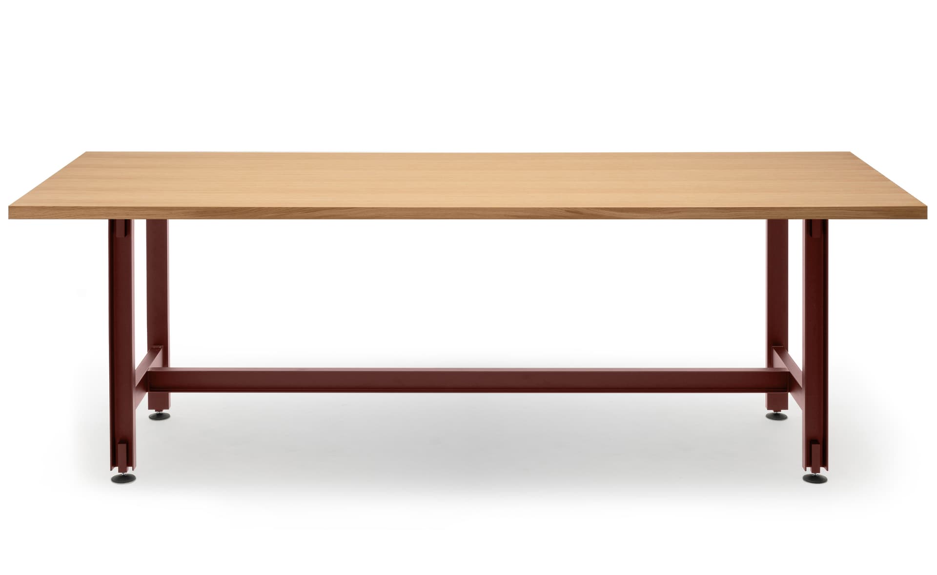 Beam Table / 118" length x 43.3" height - oak veneer top / red oxide base