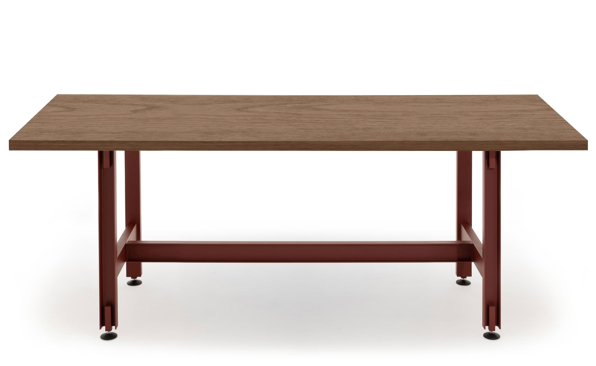 Beam Table / 78.75" length x 29.1" height - walnut veneer top / red oxide base