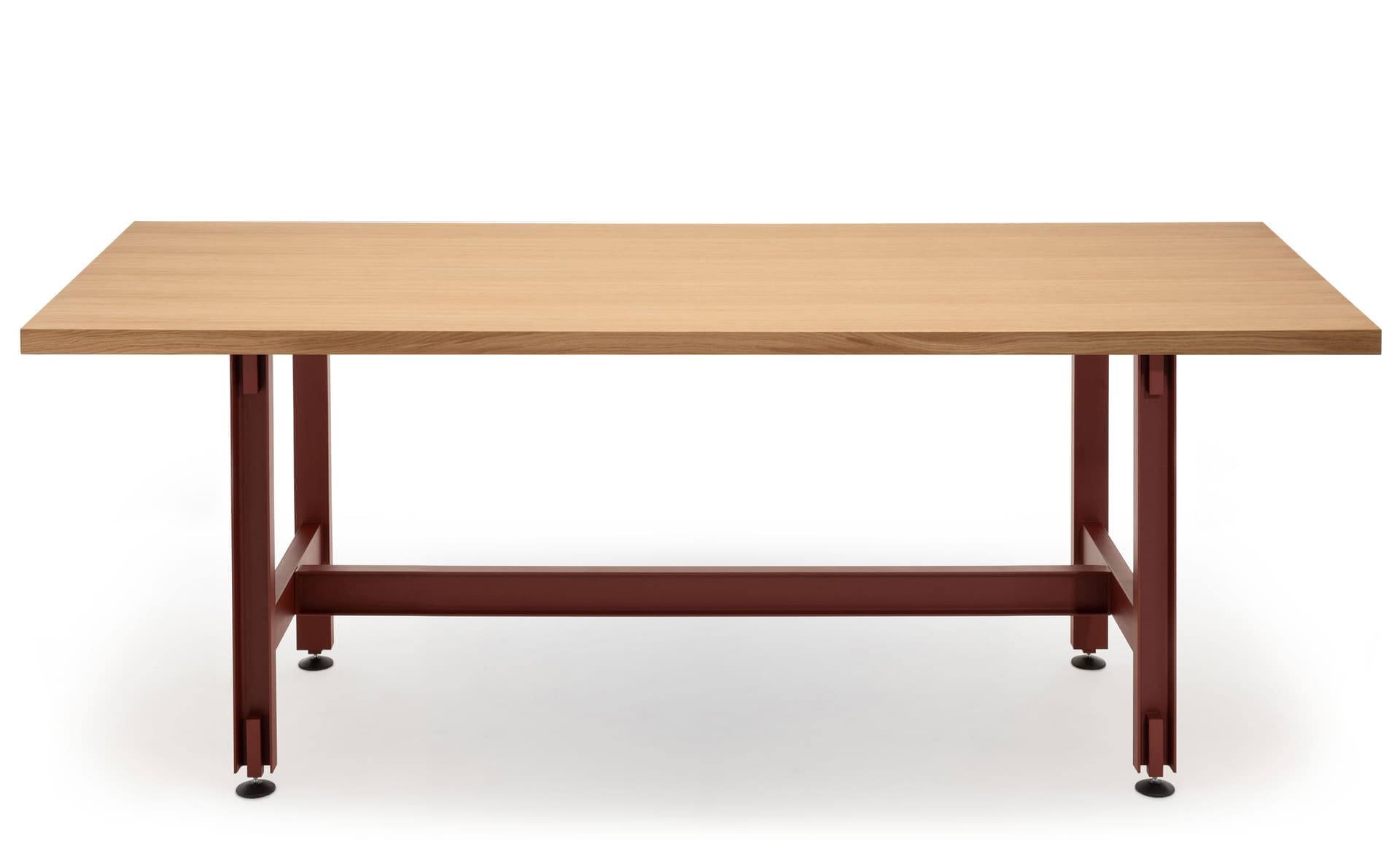 Beam Table / 78.75" length x 29.1" height - oak veneer top / red oxide base