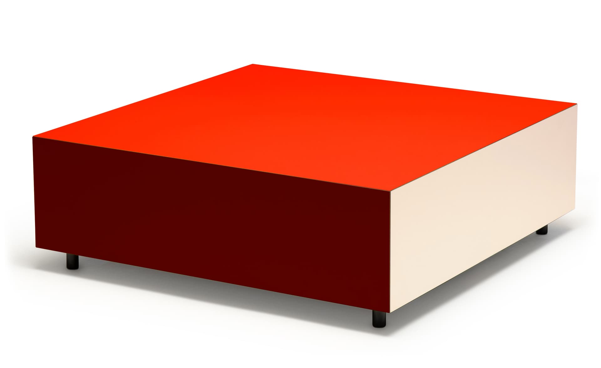 Bloc Storage Table / 33.5" x 33.5" with single drawer / add set of 4 casters (2 lockable) / bright red / burgundy / clay