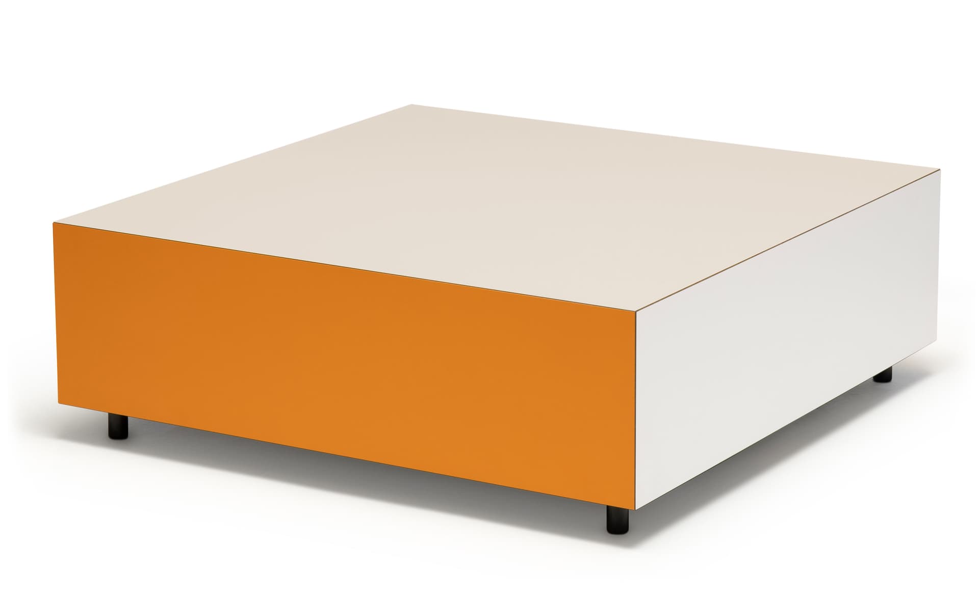 Bloc Storage Table / 33.5" x 33.5" with single drawer / add set of 4 casters (2 lockable) / grey / burnt orange / pale grey