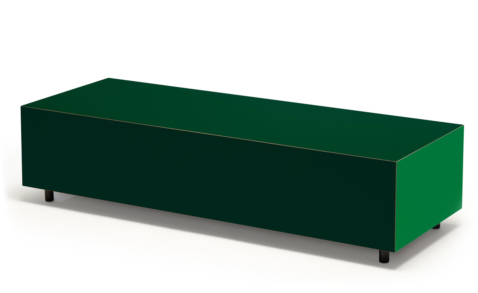 Bloc Storage Table / 47.2" x 17.7" with two drawers / add set of 4 casters (2 lockable) / bottle green / pine green / signal green