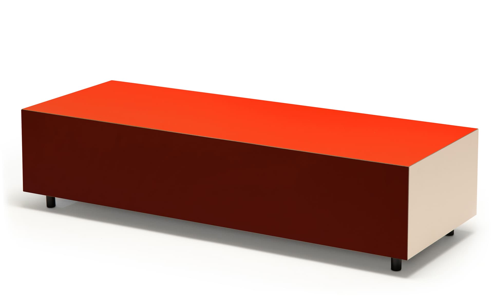 Bloc Storage Table / 47.2" x 17.7" with two drawers / add set of 4 casters (2 lockable) / bright red / burgundy / clay