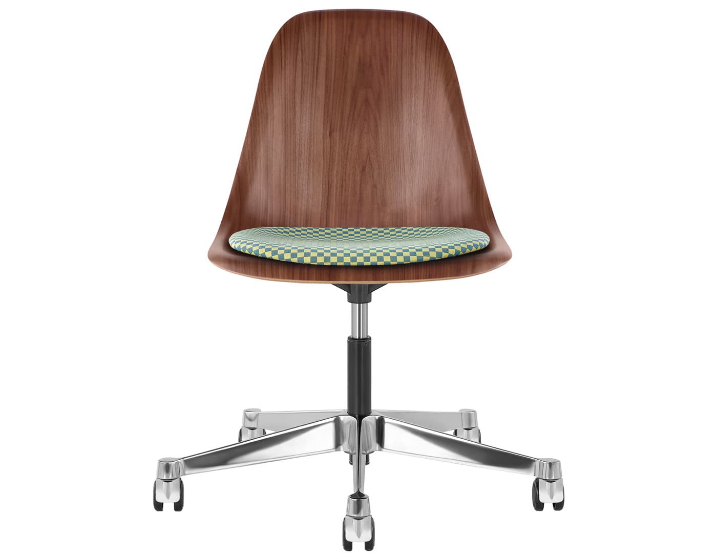 chrome - 2" soft double wheel casters - hard floor/carpet (MD) / walnut (OU) / checker - ultramarine/emerald (V1204)