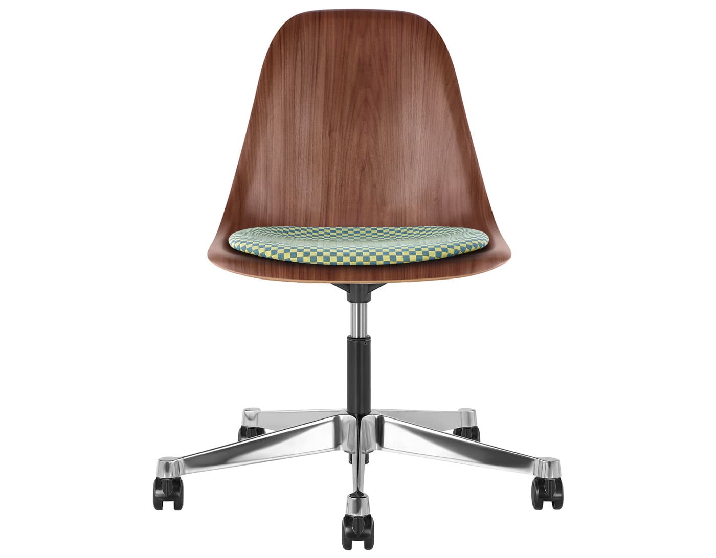 black - 2" soft double wheel casters - hard floor/carpet (BSC) / walnut (OU) / checker - ultramarine/emerald (V1204)