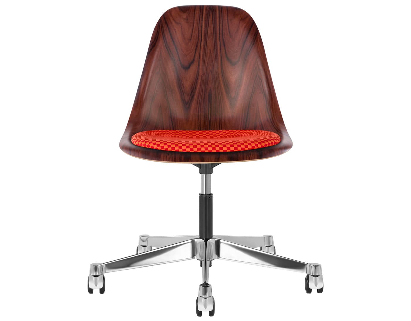 chrome - 2" hard double wheel casters - carpet (VD) / santos palisander (9N) / checker - crimson/orange (V1213)