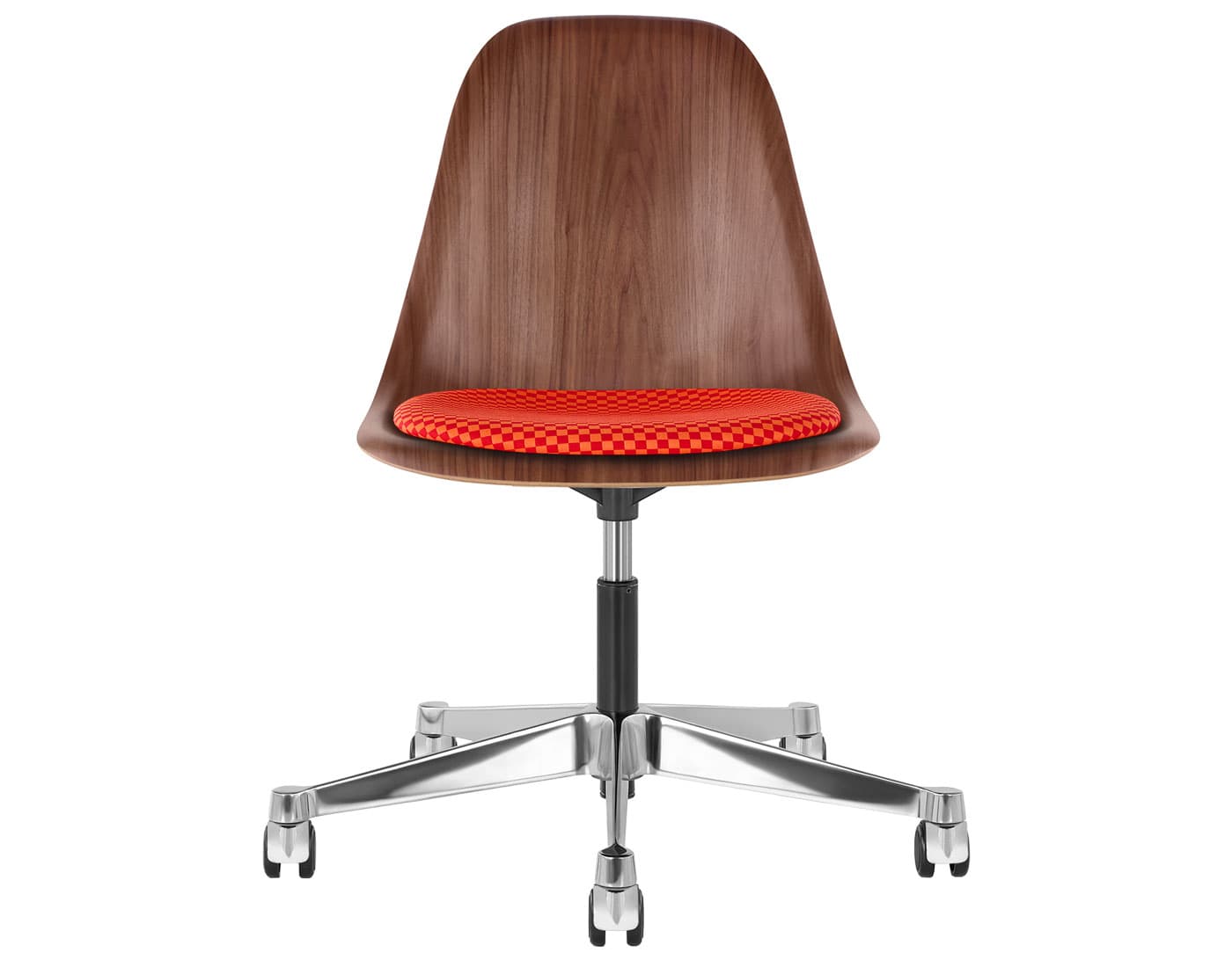 chrome - 2" soft double wheel casters - hard floor/carpet (MD) / walnut (OU) / checker - crimson/orange (V1213)
