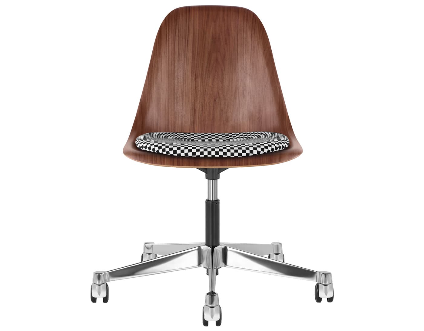 chrome - 2" soft double wheel casters - hard floor/carpet (MD) / walnut (OU) / checker - black/white (V1207)