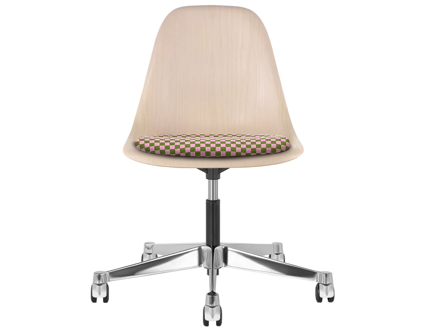 chrome - 2" soft double wheel casters - hard floor/carpet (MD) / white ash (A2) / checker - olive/pink (V1211)