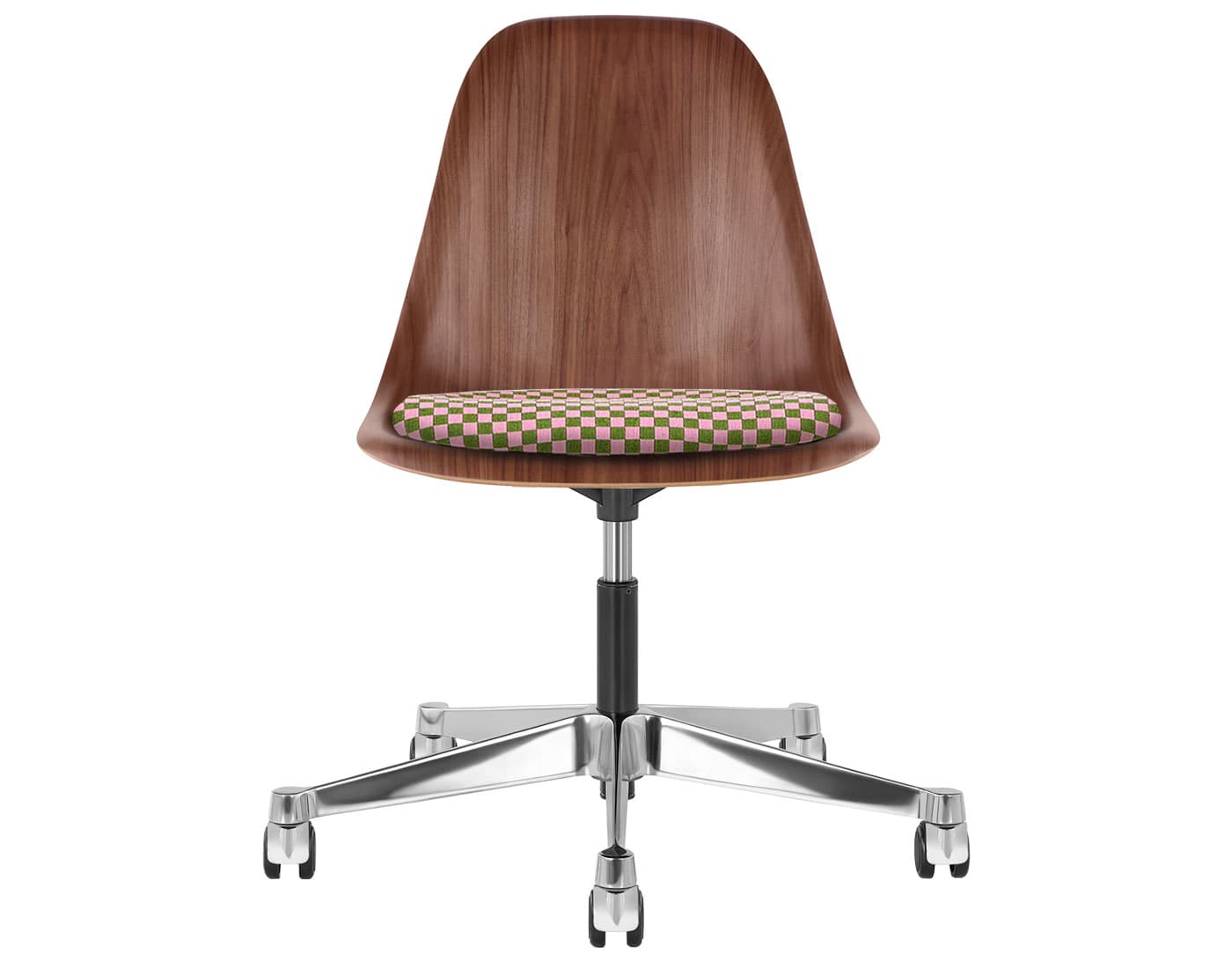 chrome - 2" hard double wheel casters - carpet (VD) / walnut (OU) / checker - olive/pink (V1211)