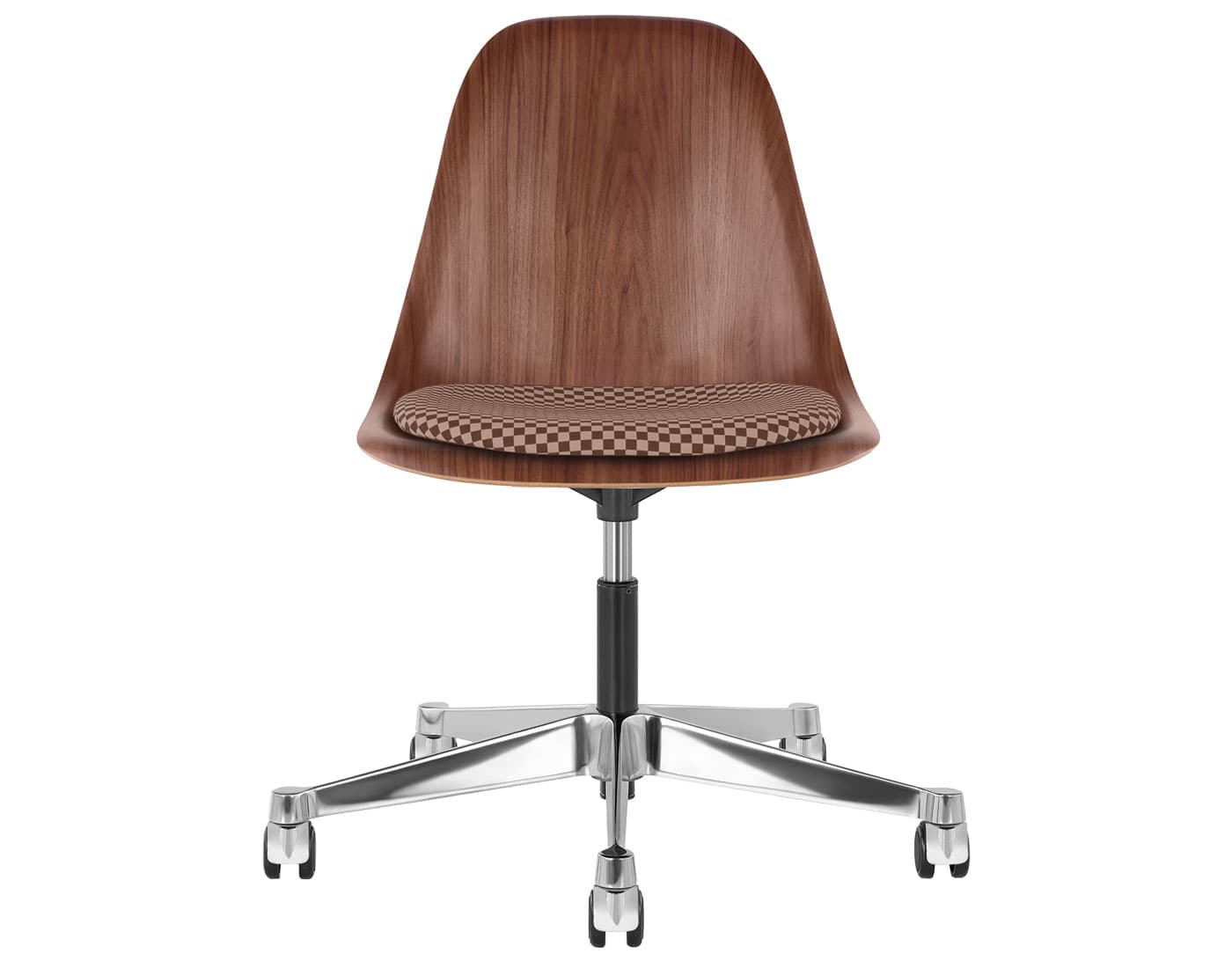 chrome - 2" soft double wheel casters - hard floor/carpet (MD) / walnut (OU) / checker - siena dark/khaki (V1206)