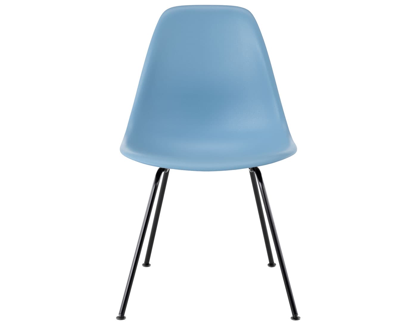 eames molded plastic side chair with 4 leg base / standard glides / 100% recycled plastic - pale blue (PBU) / black