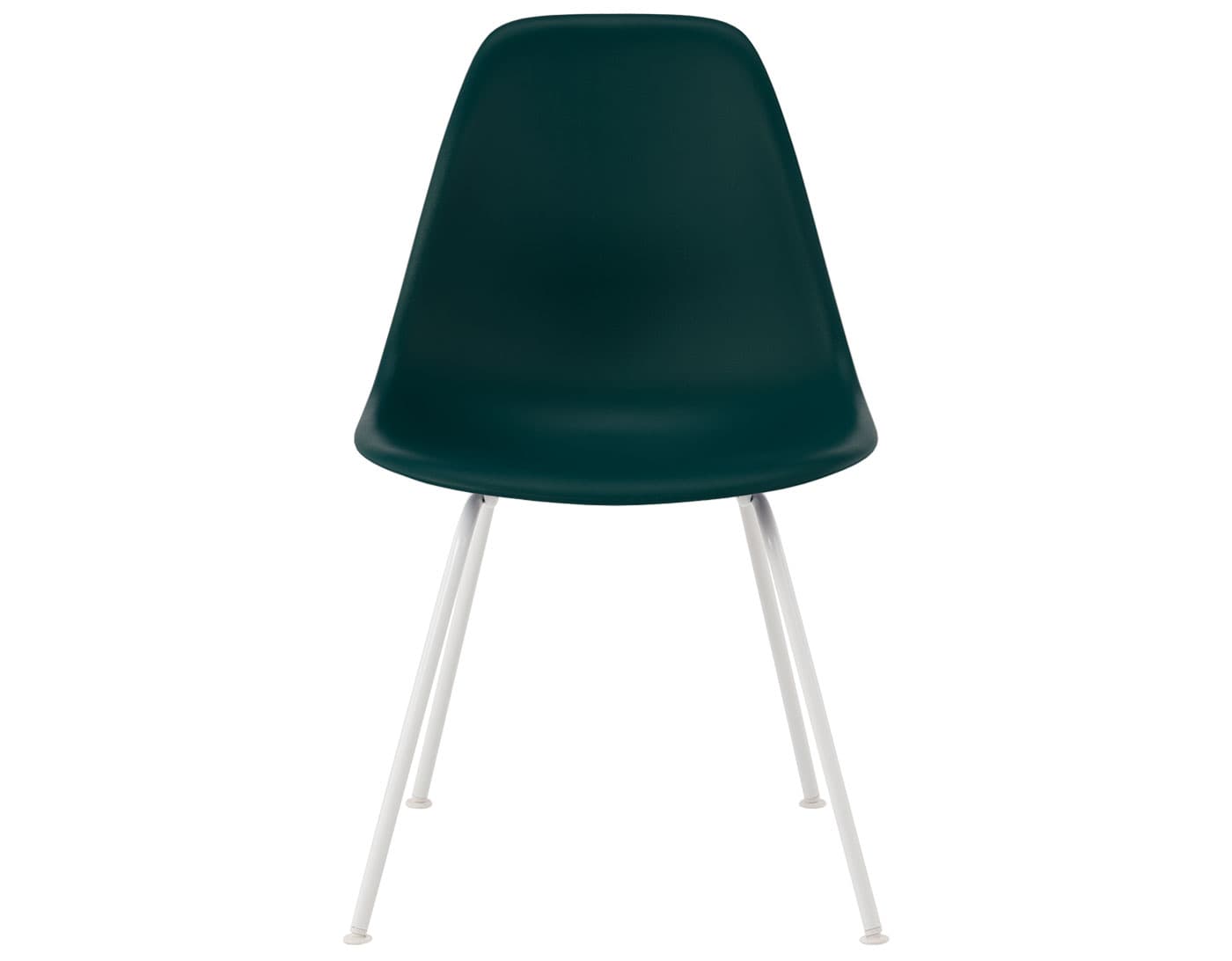 eames molded plastic side chair with 4 leg base / standard glides / 100% recycled plastic - evergreen / white