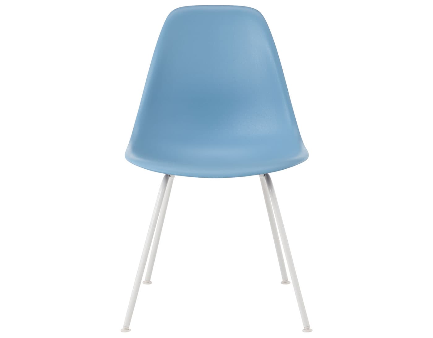 eames molded plastic side chair with 4 leg base / standard glides / 100% recycled plastic - pale blue (PBU) / white