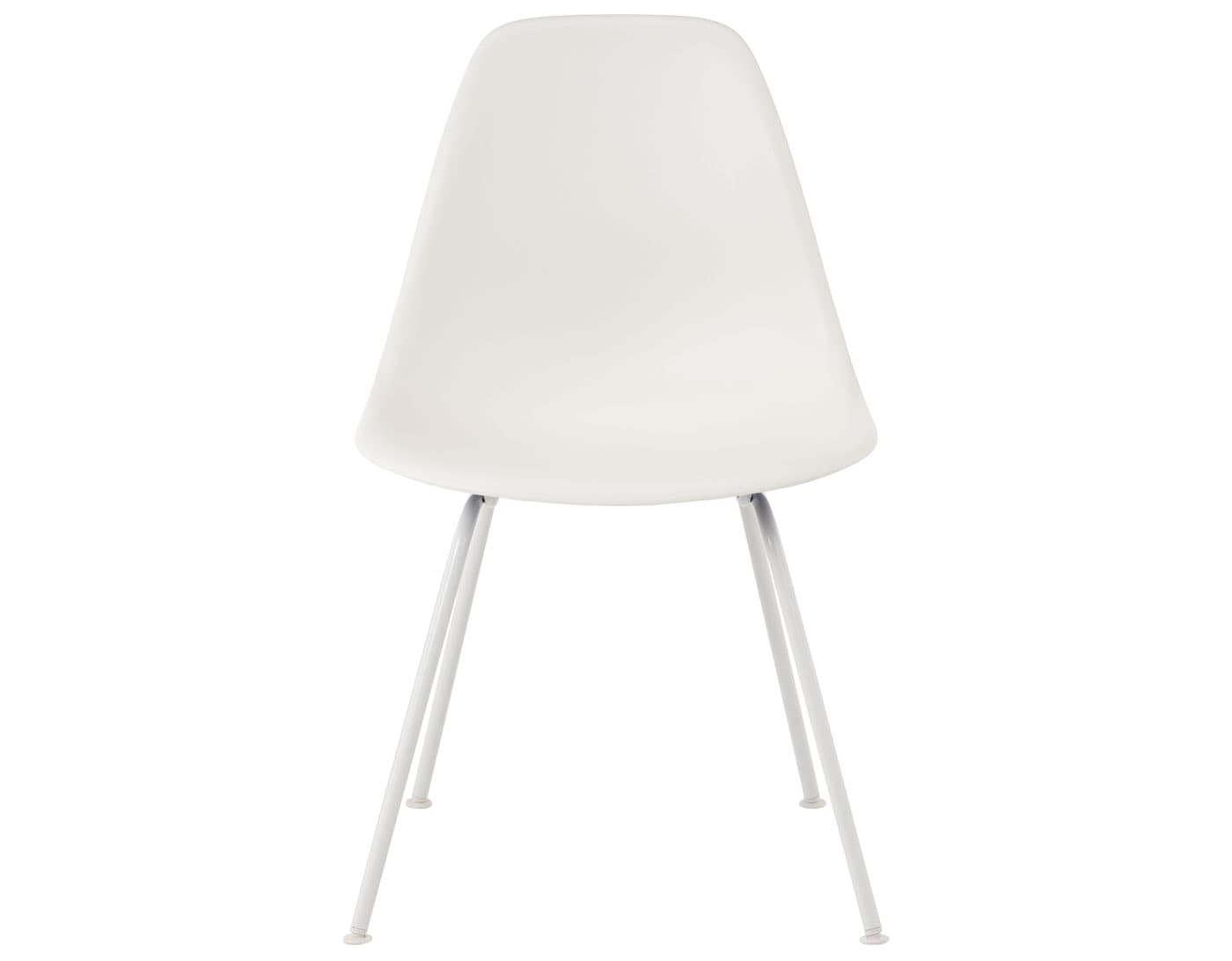 eames molded plastic side chair with 4 leg base / standard glides with felt bottom / 100% recycled plastic - white / white