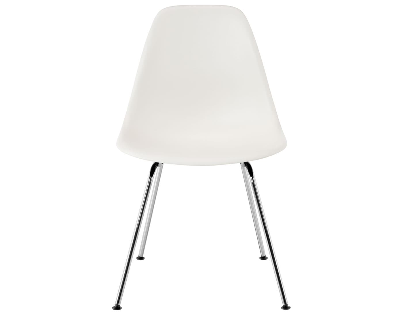 eames molded plastic side chair with 4 leg base / standard glides with felt bottom / 100% recycled plastic - white / trivalent chrome