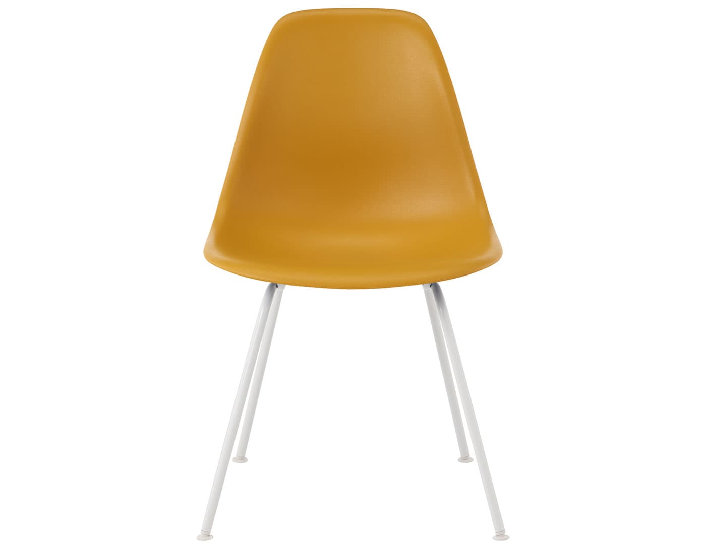 eames molded plastic side chair with 4 leg base / standard glides with felt bottom / 100% recycled plastic - deep yellow / white