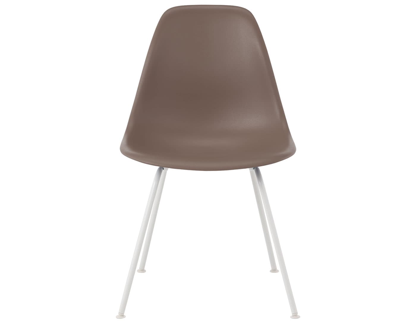 eames molded plastic side chair with 4 leg base / standard glides with felt bottom / 100% recycled plastic - cocoa / white
