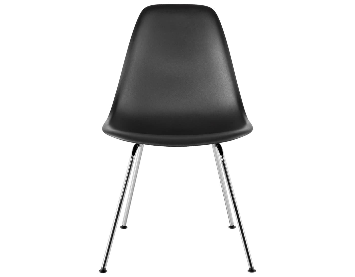 eames molded plastic side chair with 4 leg base / standard glides with felt bottom / 100% recycled plastic - black / trivalent chrome