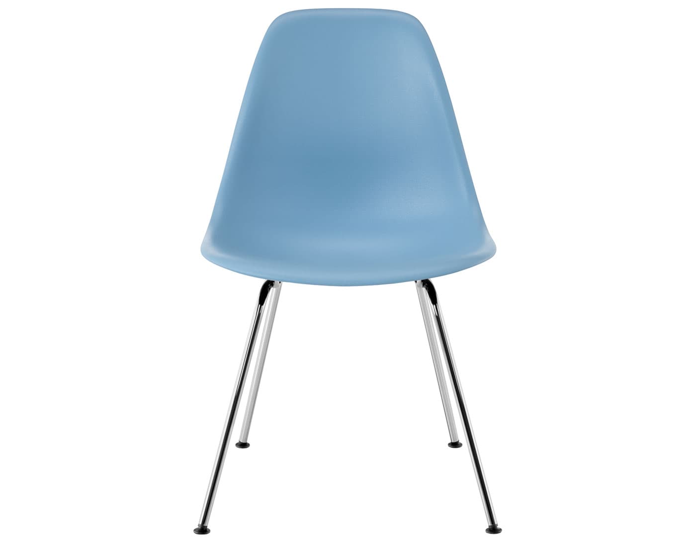 eames molded plastic side chair with 4 leg base / standard glides / 100% recycled plastic - pale blue (PBU) / trivalent chrome