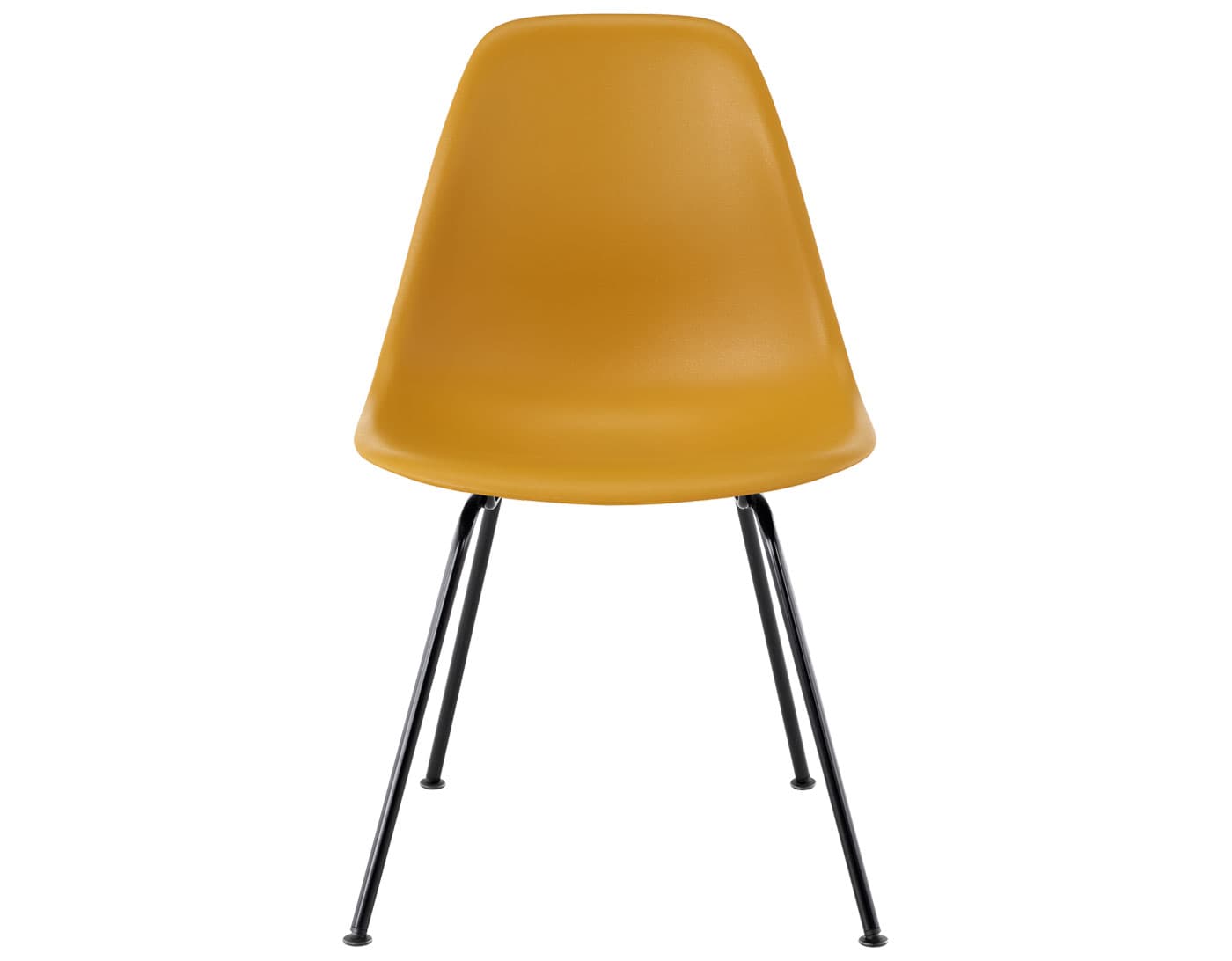 eames molded plastic side chair with 4 leg base / standard glides with felt bottom / 100% recycled plastic - deep yellow / black