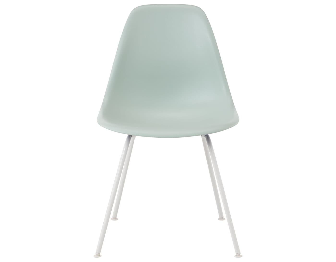 eames molded plastic side chair with 4 leg base / standard glides with felt bottom / 100% recycled plastic - grey green / white