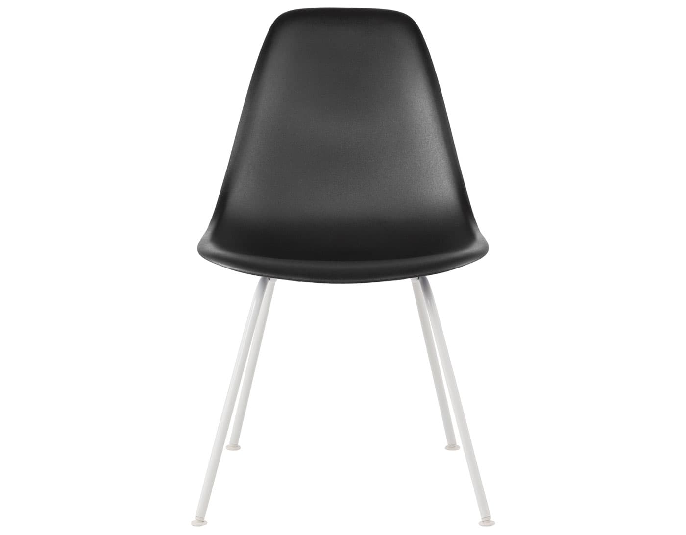 eames molded plastic side chair with 4 leg base / standard glides with felt bottom / 100% recycled plastic - black / white