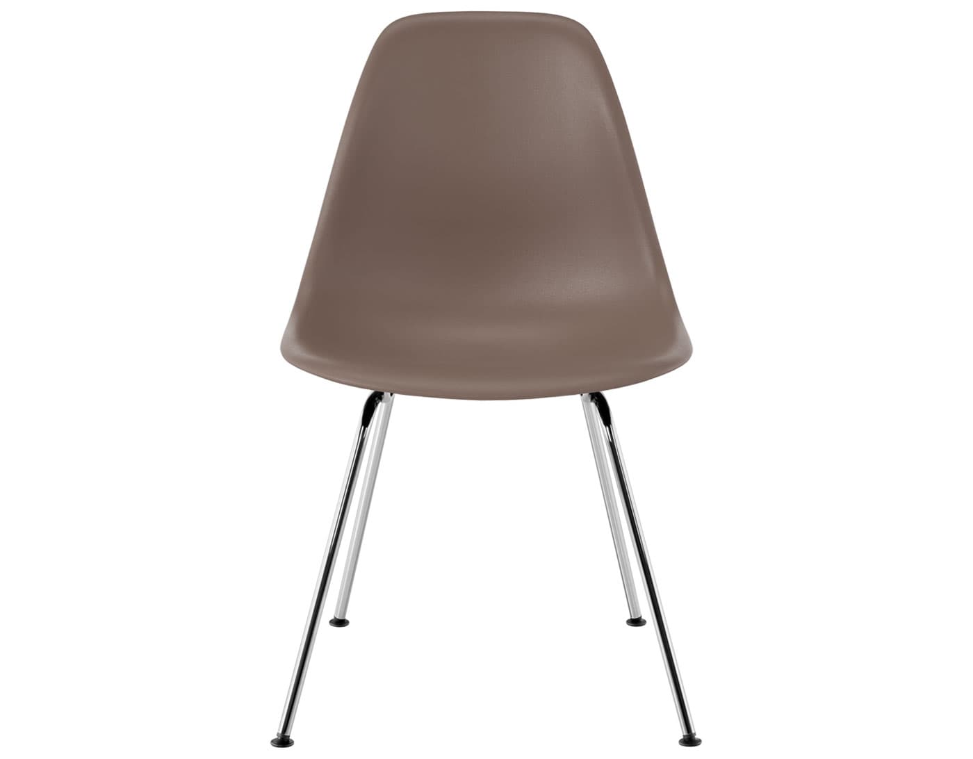 eames molded plastic side chair with 4 leg base / standard glides with felt bottom / 100% recycled plastic - cocoa / trivalent chrome