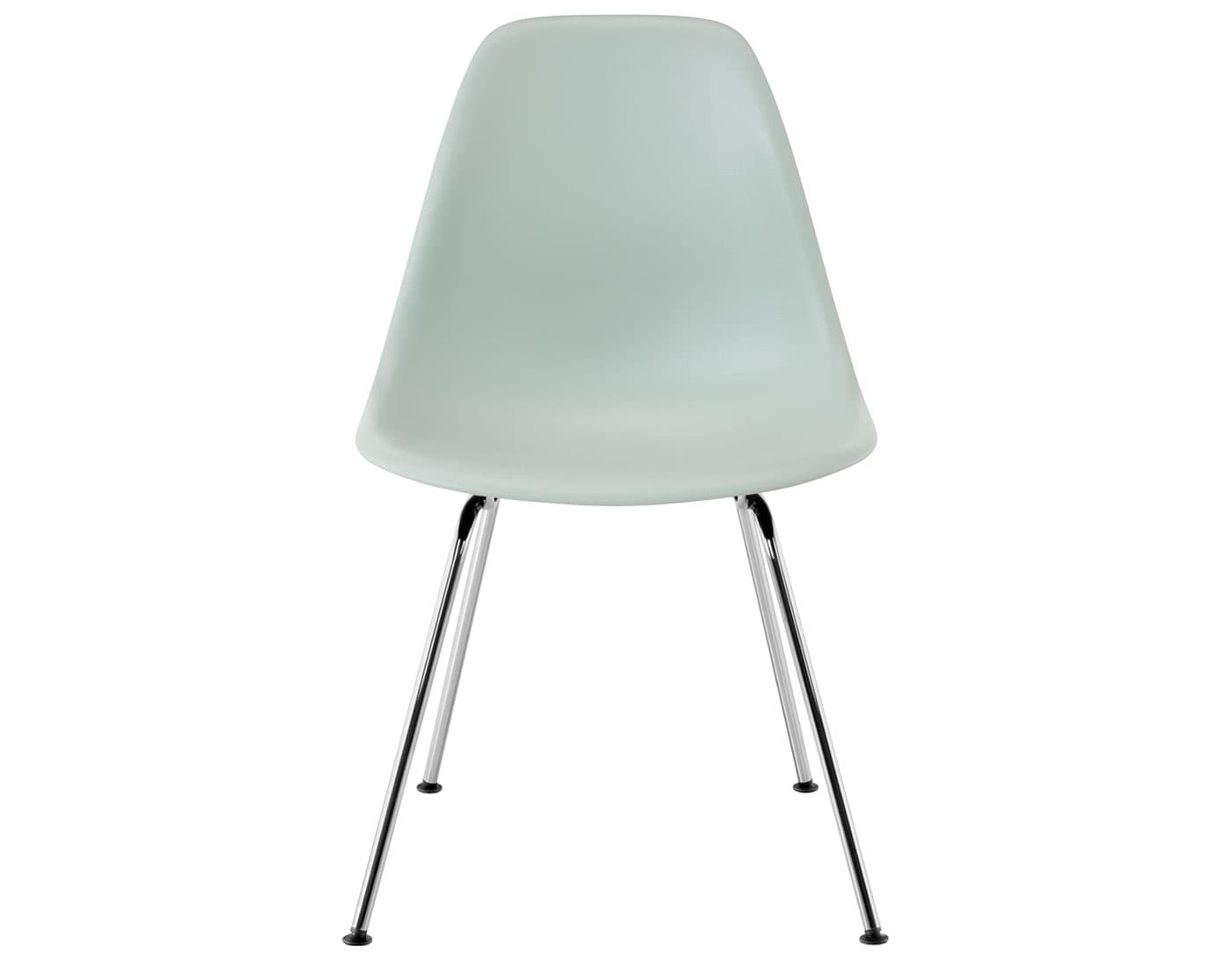 eames molded plastic side chair with 4 leg base / standard glides with felt bottom / 100% recycled plastic - grey green / trivalent chrome