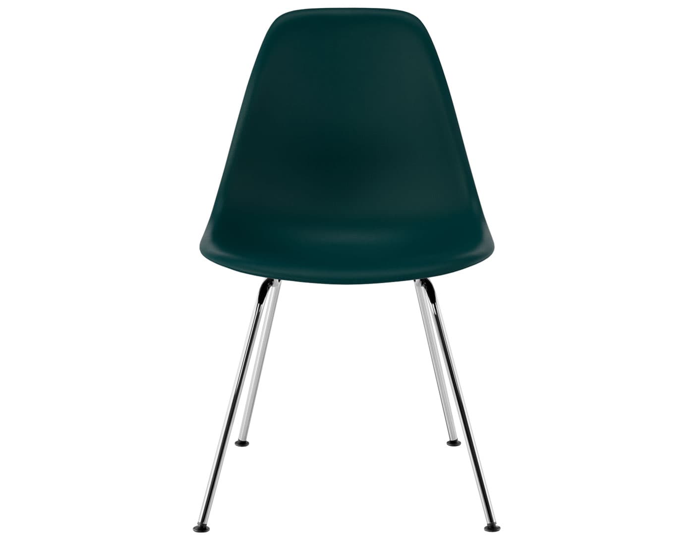 eames molded plastic side chair with 4 leg base / standard glides with felt bottom / 100% recycled plastic - evergreen / trivalent chrome