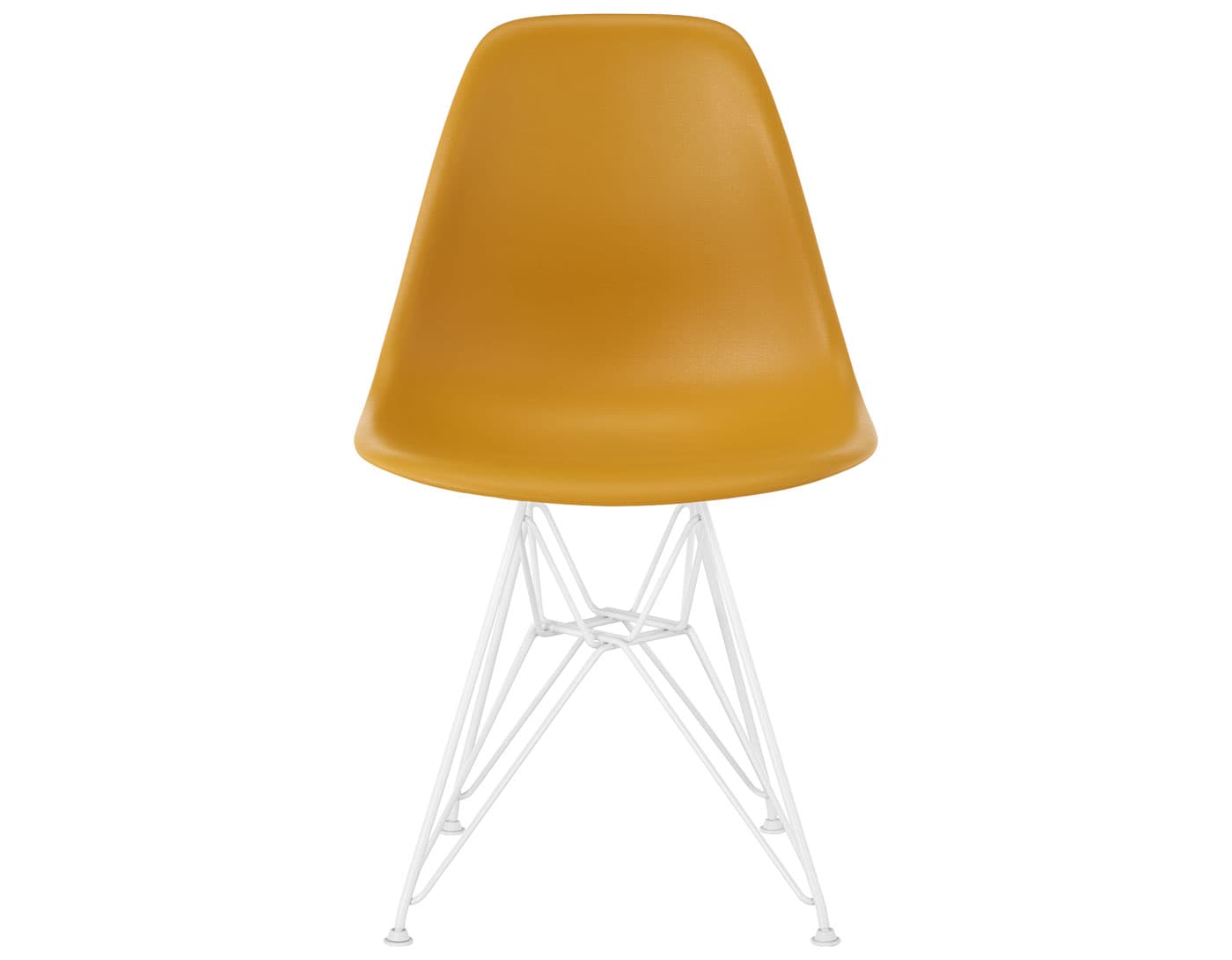 eames molded plastic side chair with wire base / standard glides / 100% recycled plastic - deep yellow / white