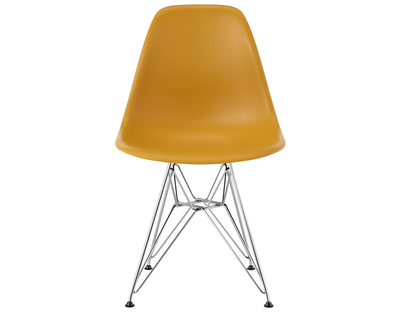 eames molded plastic side chair with wire base / standard glides / 100% recycled plastic - deep yellow / trivalent chrome