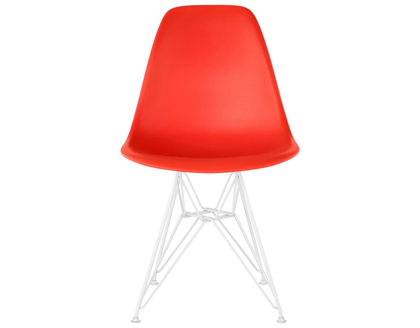 eames molded plastic side chair with wire base / standard glides / 100% recycled plastic - red orange / white