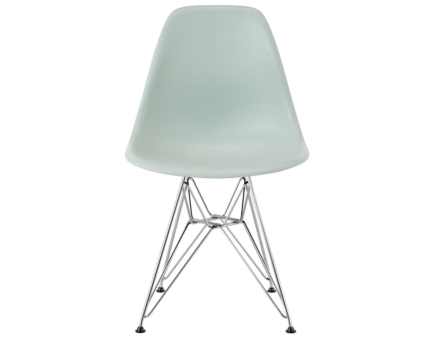 eames molded plastic side chair with wire base / standard glides / 100% recycled plastic - grey green / trivalent chrome
