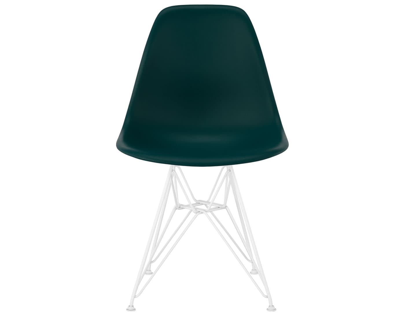 eames molded plastic side chair with wire base / standard glides / 100% recycled plastic - evergreen / white