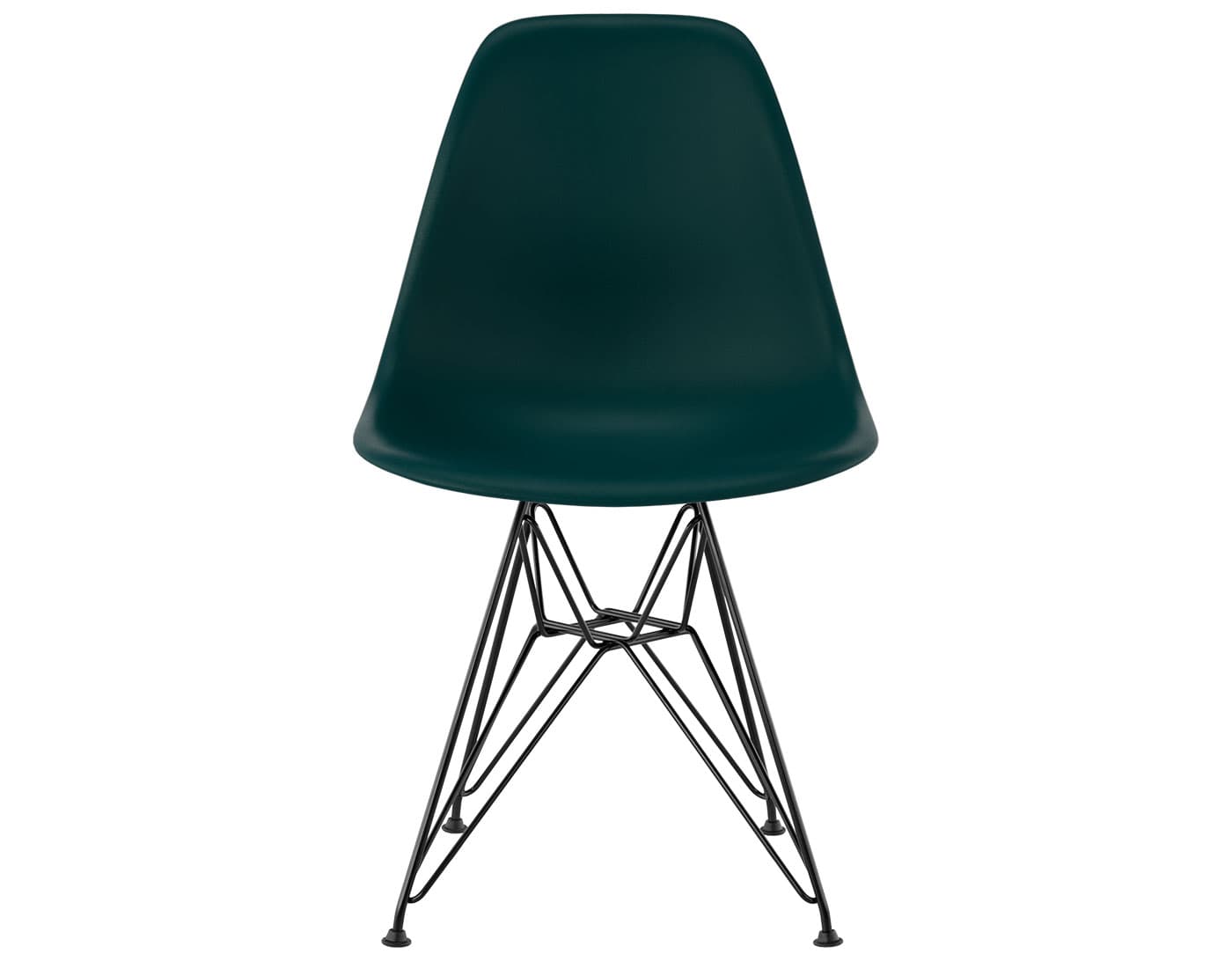 eames molded plastic side chair with wire base / standard glides / 100% recycled plastic - evergreen / black