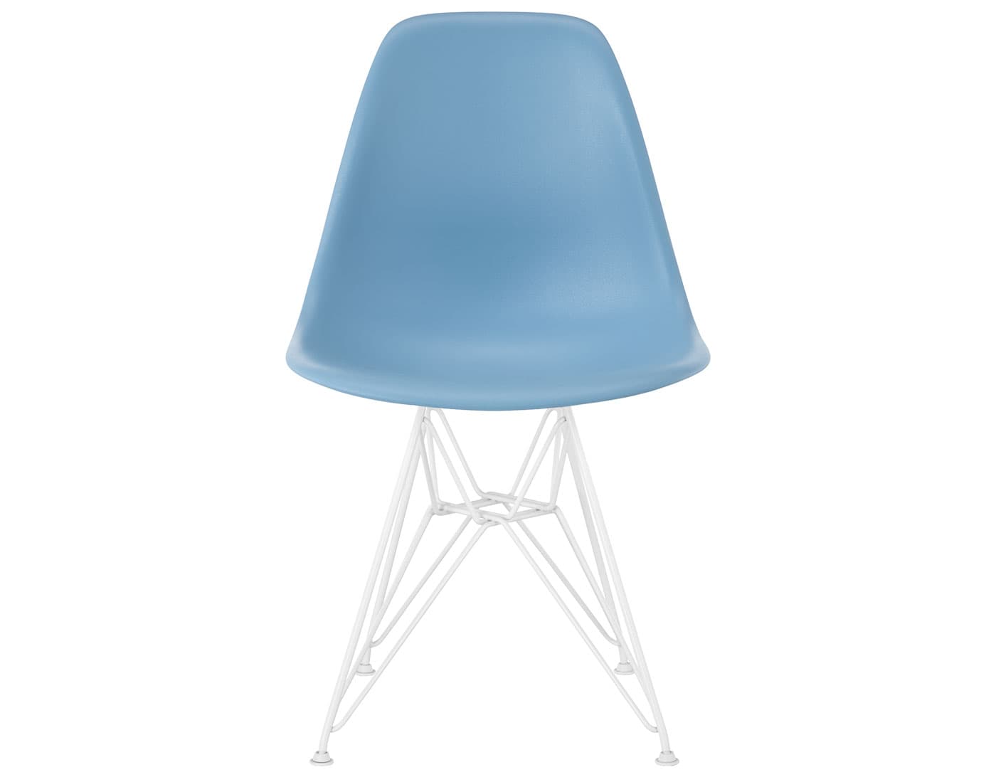 eames molded plastic side chair with wire base / standard glides / 100% recycled plastic - pale blue / white