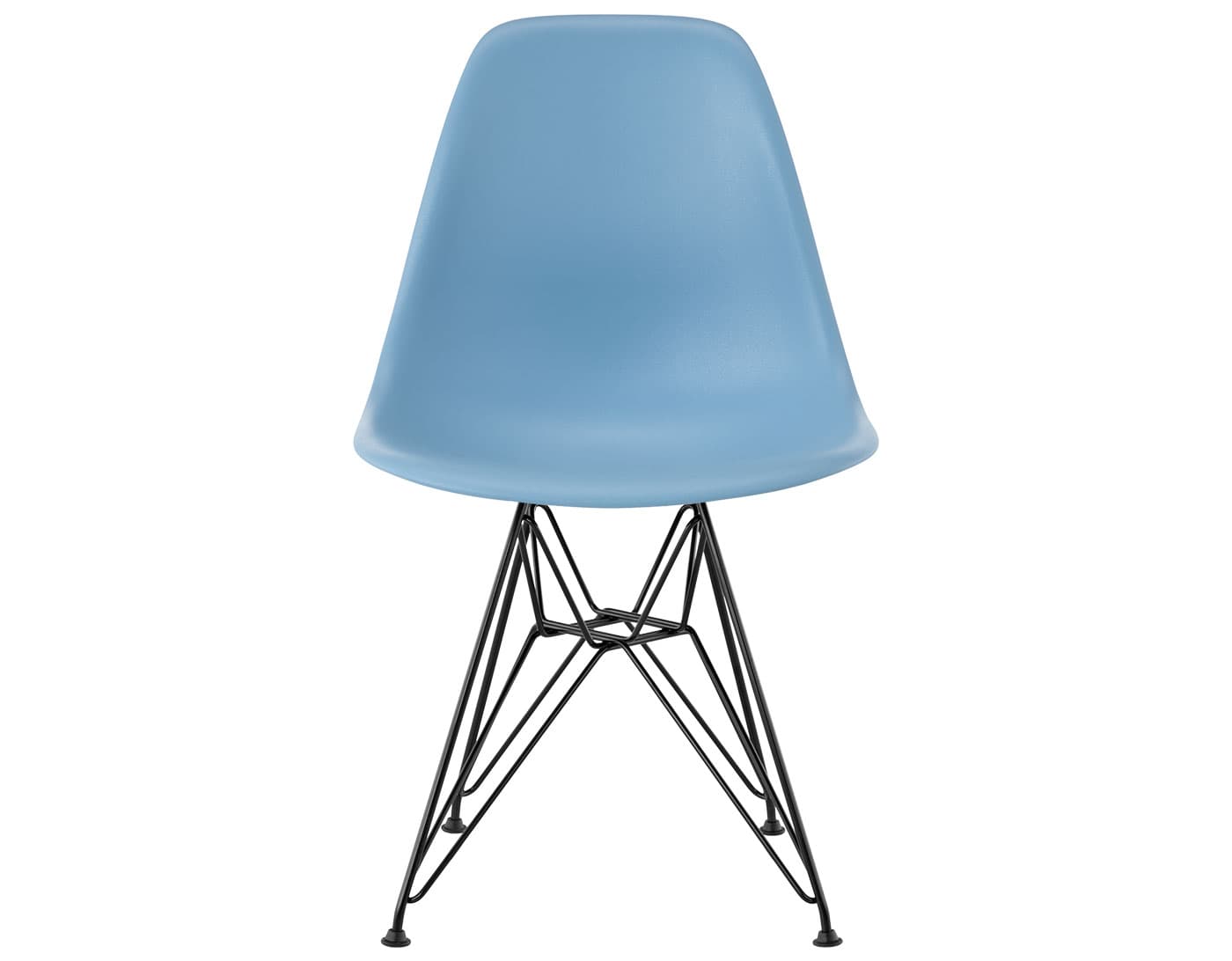 eames molded plastic side chair with wire base / standard glides / 100% recycled plastic - pale blue / black