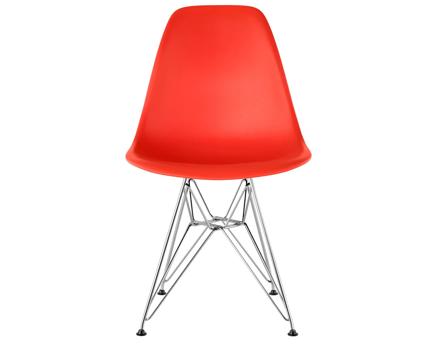 eames molded plastic side chair with wire base / standard glides / 100% recycled plastic - red orange / trivalent chrome